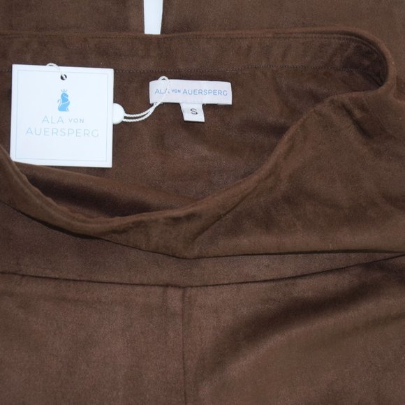 Ala von Auersperg Flared Leg Stretch Pants S Brown Micro Suede Polyester Luxury - Picture 9 of 10